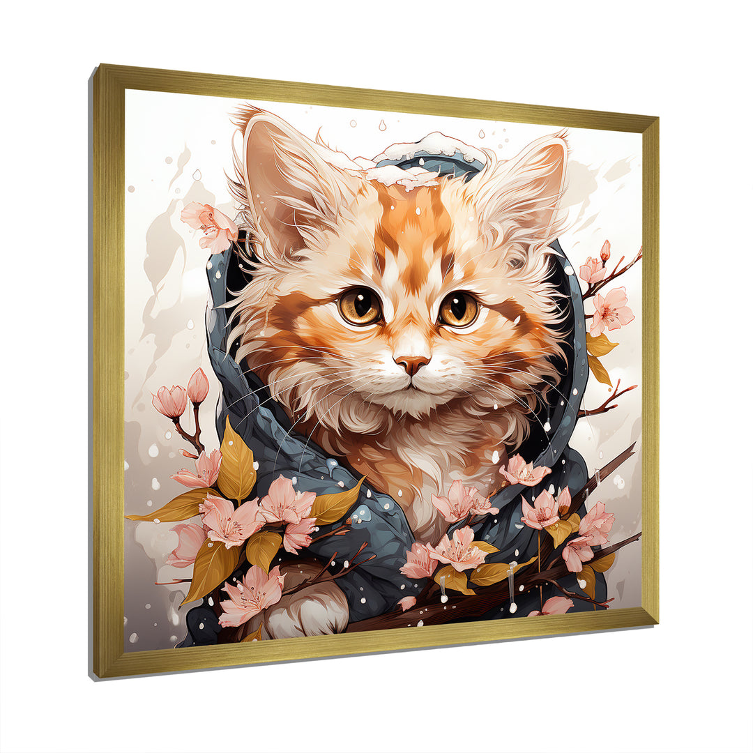 Adorable Cat in springtime flowers - Cat Home Decor Art