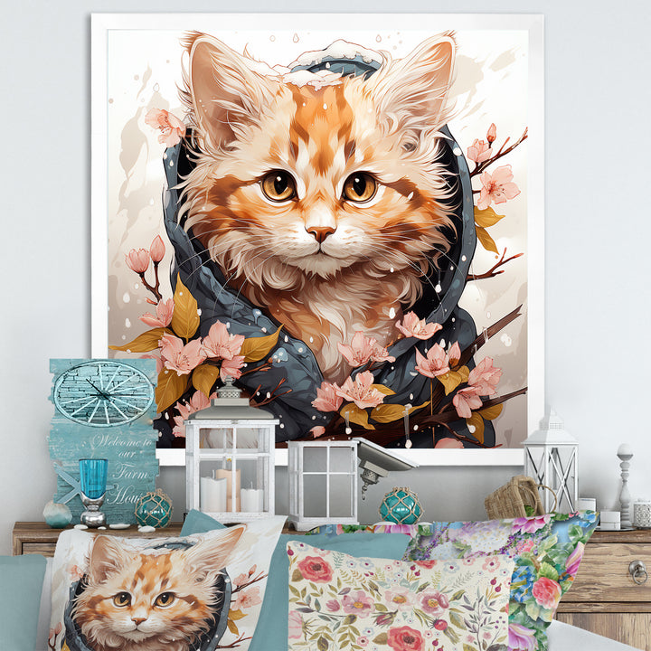 Adorable Cat in springtime flowers - Cat Home Decor Art