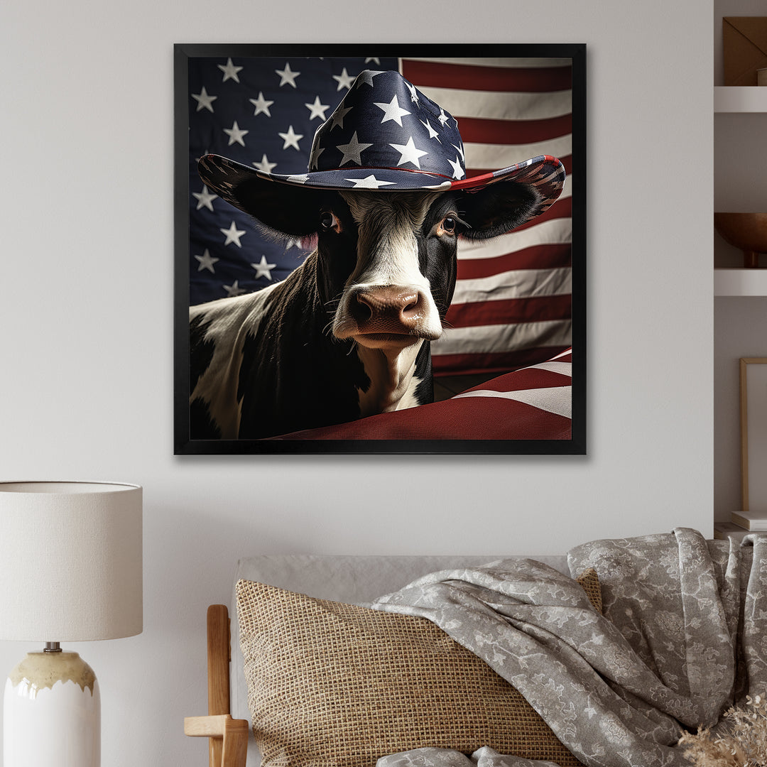 Patriotic Cow in USA - Cow Living Room Wall Art