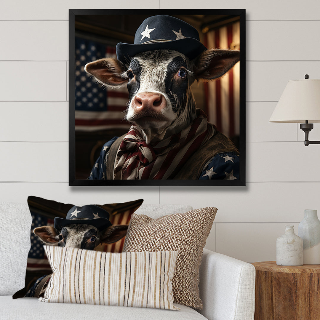 Patriotic Cow USA portrait - Cow Bedroom Wall Art