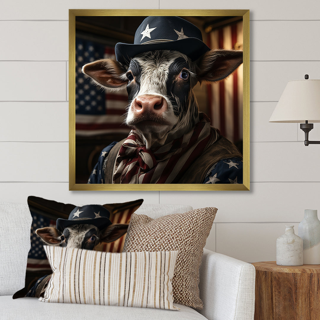 Patriotic Cow USA portrait - Cow Bedroom Wall Art