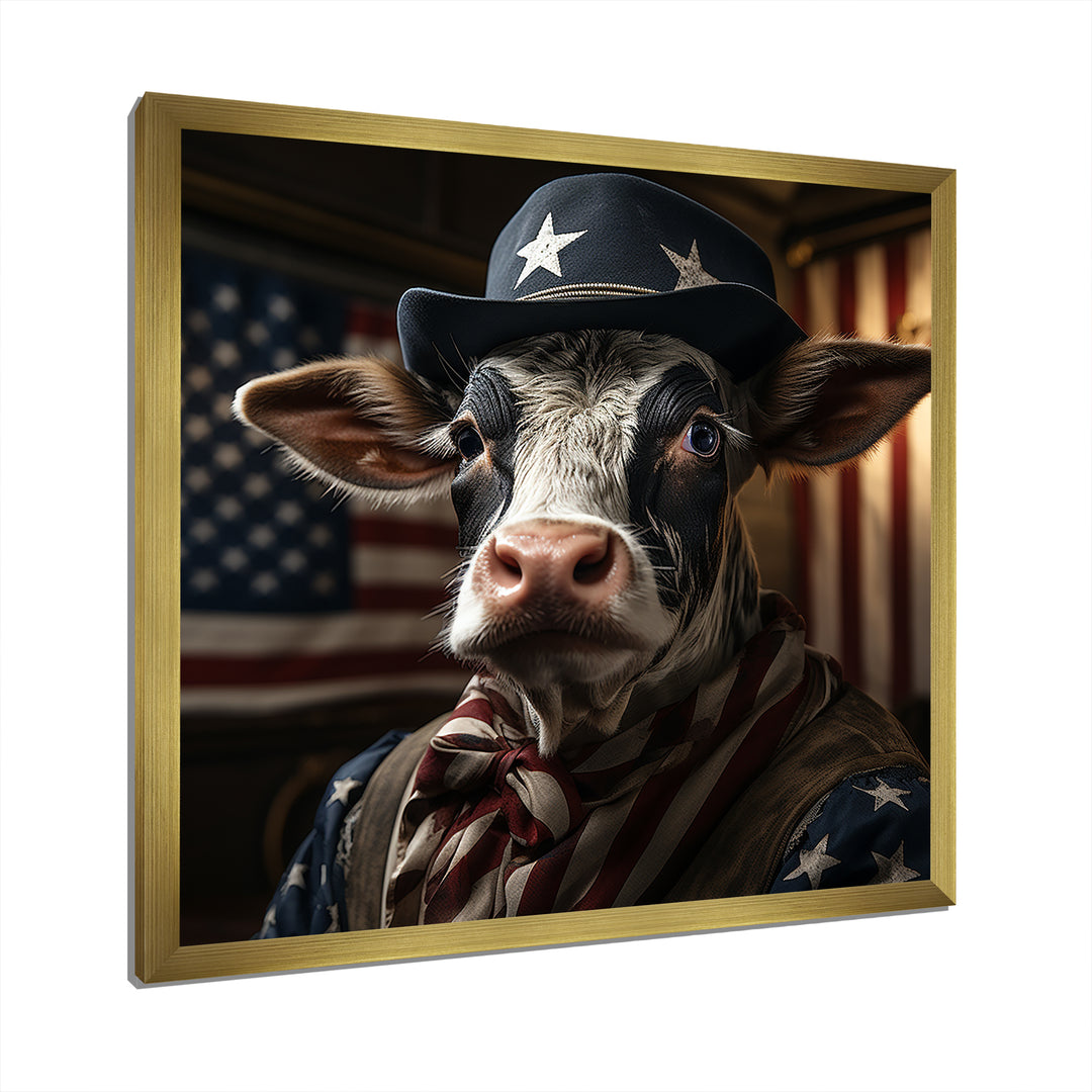Patriotic Cow USA portrait - Cow Bedroom Wall Art