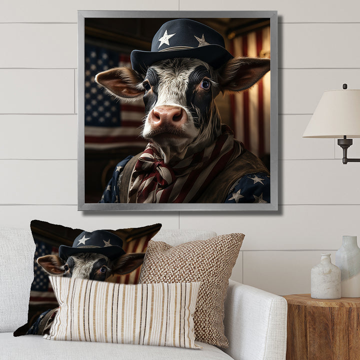 Patriotic Cow USA portrait - Cow Bedroom Wall Art