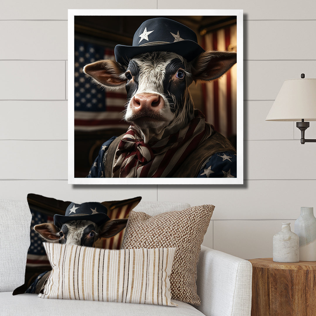 Patriotic Cow USA portrait - Cow Bedroom Wall Art