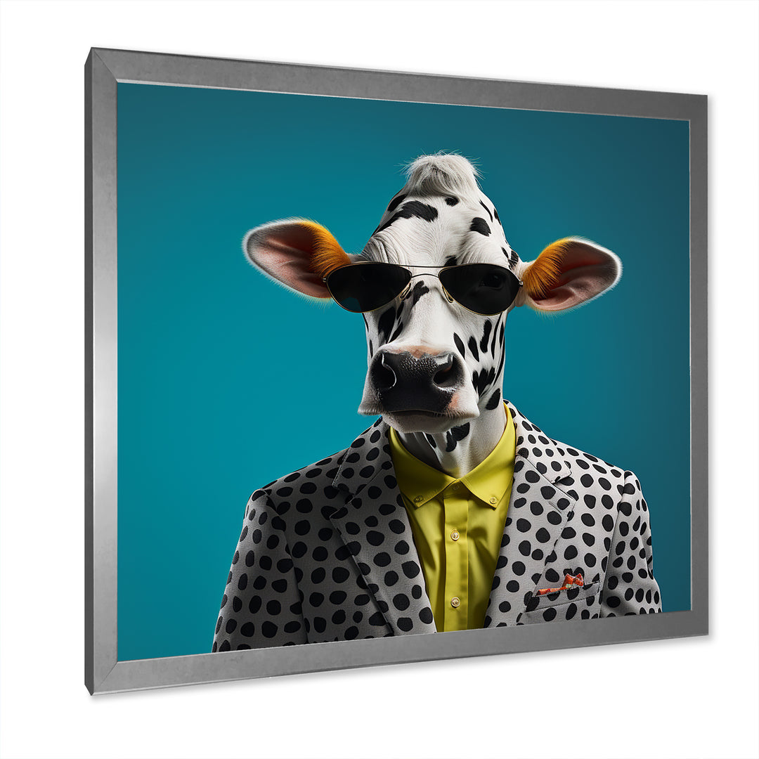 Sunglass suited cow fashion - Cow Canvas Wall Art