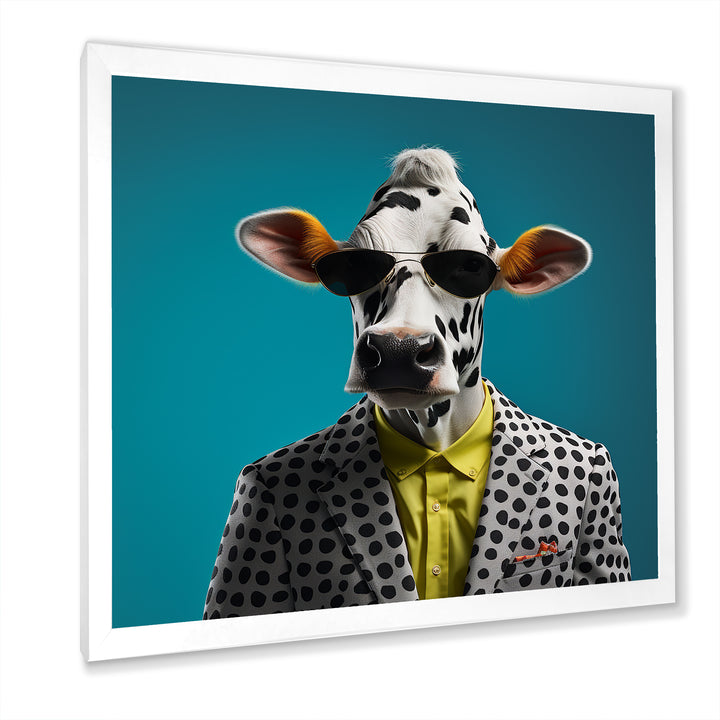 Sunglass suited cow fashion - Cow Canvas Wall Art