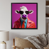 Purple sunglass suited cow fashion - Cow Canvas Wall Art