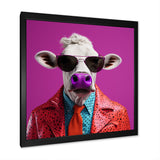 Purple sunglass suited cow fashion - Cow Canvas Wall Art
