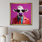 Purple sunglass suited cow fashion - Cow Canvas Wall Art