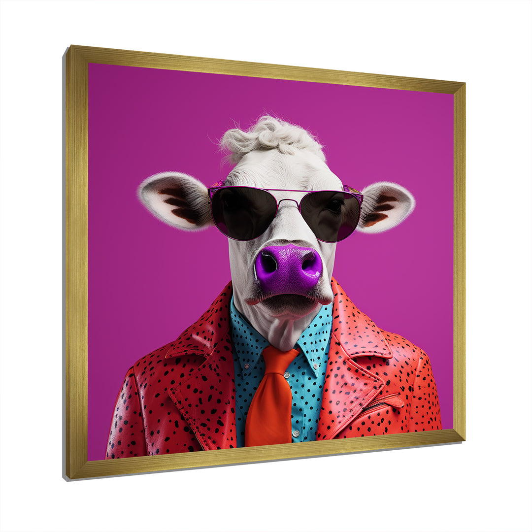 Purple sunglass suited cow fashion - Cow Canvas Wall Art