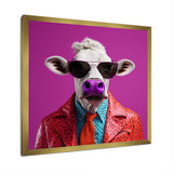 Purple sunglass suited cow fashion - Cow Canvas Wall Art