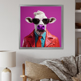 Purple sunglass suited cow fashion - Cow Canvas Wall Art