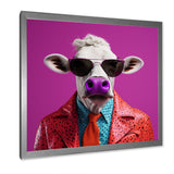 Purple sunglass suited cow fashion - Cow Canvas Wall Art