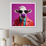 Purple sunglass suited cow fashion - Cow Canvas Wall Art
