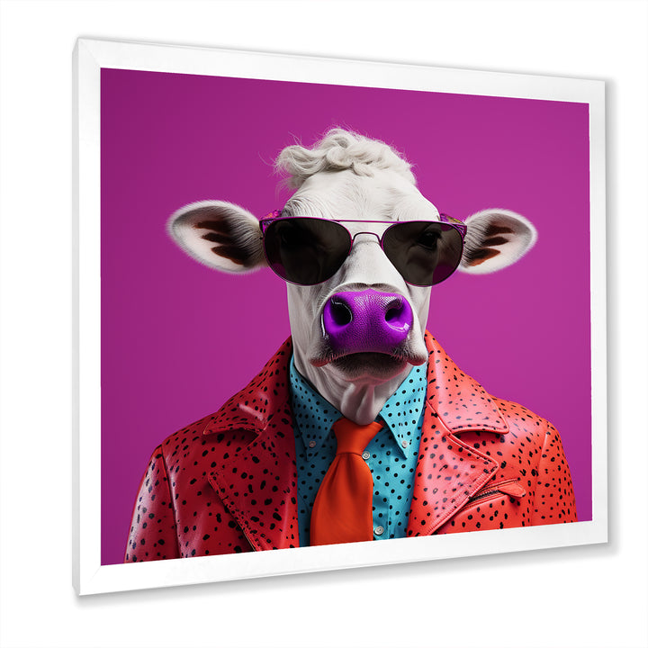 Purple sunglass suited cow fashion - Cow Canvas Wall Art