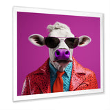Purple sunglass suited cow fashion - Cow Canvas Wall Art