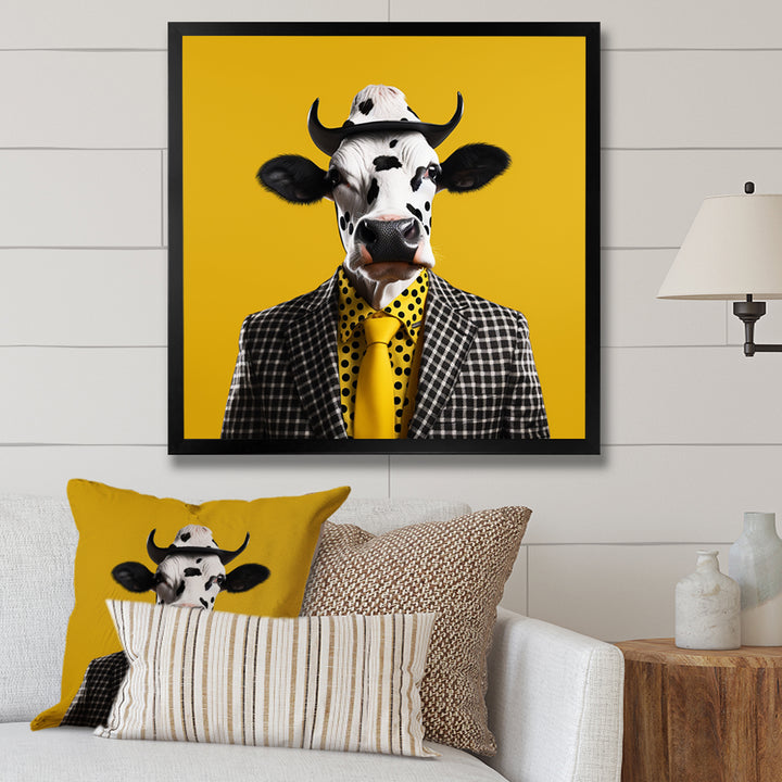 Yellow sunglass suited cow fashion - Cow Wall Decor