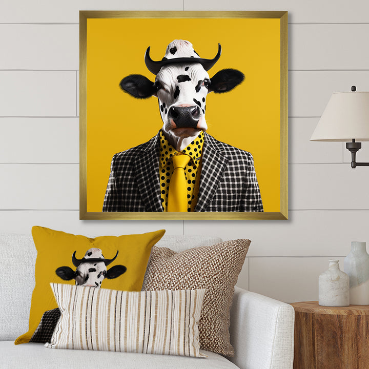 Yellow sunglass suited cow fashion - Cow Wall Decor