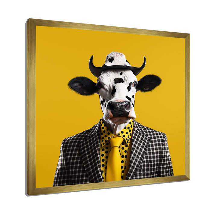 Yellow sunglass suited cow fashion - Cow Wall Decor