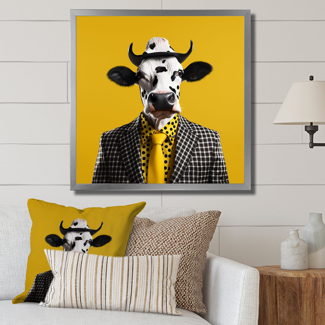 Yellow sunglass suited cow fashion - Cow Wall Decor