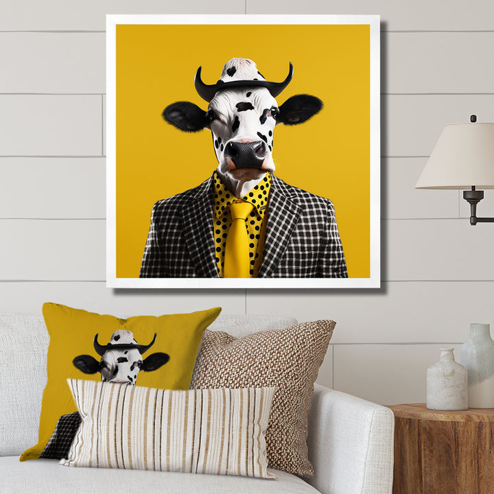 Yellow sunglass suited cow fashion - Cow Wall Decor