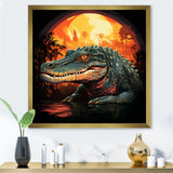 Orange and green Crocodile sunset - Crocodile Framed Canvas Art