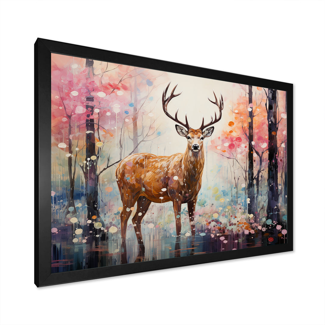 Deer in Shimmering floral forest - Deer Landscape Home Decor Art