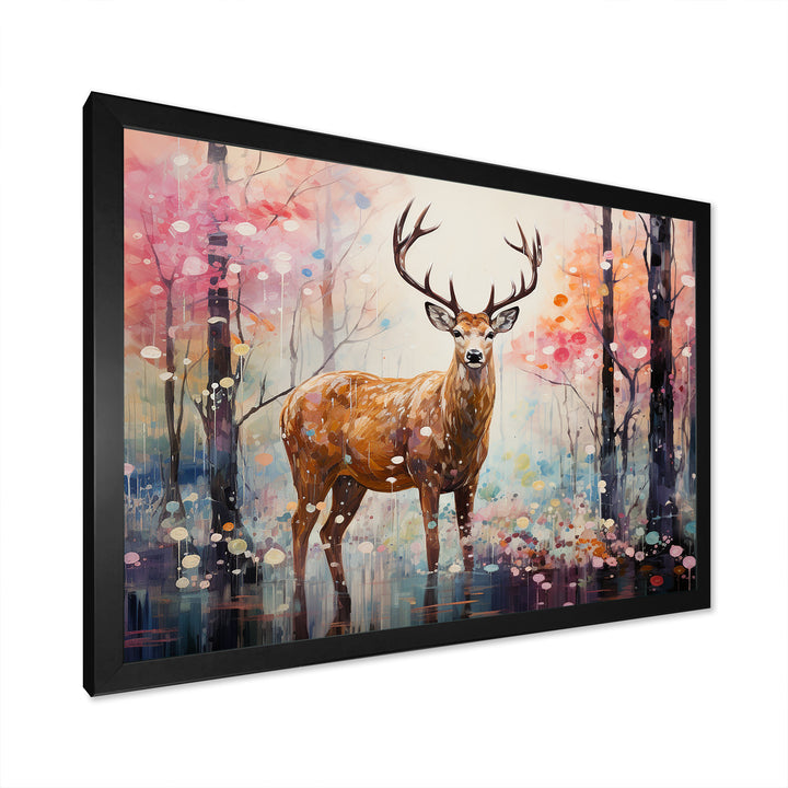Deer in Shimmering floral forest - Deer Landscape Home Decor Art