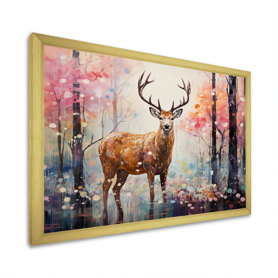Deer in Shimmering floral forest - Deer Landscape Home Decor Art