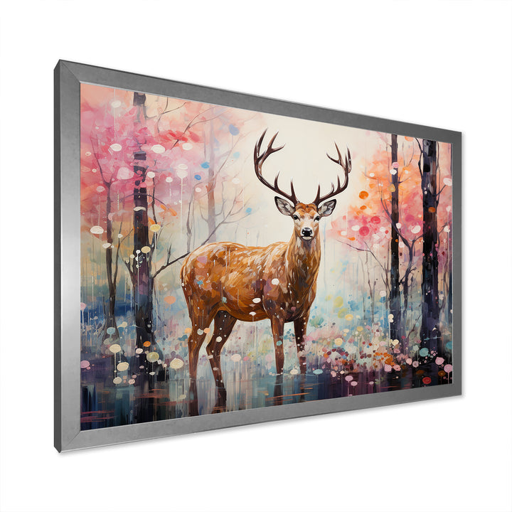 Deer in Shimmering floral forest - Deer Landscape Home Decor Art