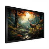 Green and brown deer in forest wilderness - Animals Canvas Wall Art