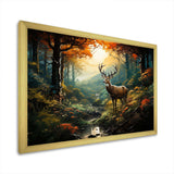 Green and brown deer in forest wilderness - Animals Canvas Wall Art