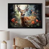 Brown and pink deer in blooming forest wilderness - Deer Landscape Living Room Wall Art