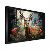 Brown and pink deer in blooming forest wilderness - Deer Landscape Living Room Wall Art