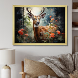 Brown and pink deer in blooming forest wilderness - Deer Landscape Living Room Wall Art