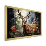 Brown and pink deer in blooming forest wilderness - Deer Landscape Living Room Wall Art