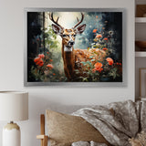 Brown and pink deer in blooming forest wilderness - Deer Landscape Living Room Wall Art