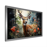 Brown and pink deer in blooming forest wilderness - Deer Landscape Living Room Wall Art