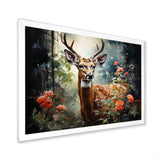 Brown and pink deer in blooming forest wilderness - Deer Landscape Living Room Wall Art