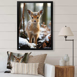 Cute Baby Deer portrait in winter - Animals Canvas Wall Art