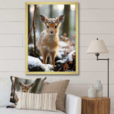 Cute Baby Deer portrait in winter - Animals Canvas Wall Art