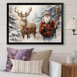 Santa and his deer in winter wonderland - Animals Canvas Wall Art