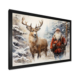 Santa and his deer in winter wonderland - Animals Canvas Wall Art