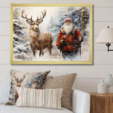 Santa and his deer in winter wonderland - Animals Canvas Wall Art