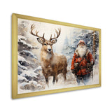 Santa and his deer in winter wonderland - Animals Canvas Wall Art