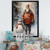 Santa and his snowman in winter wonderland - Deer Bedroom Wall Art
