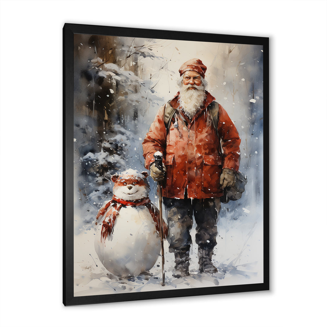 Santa and his snowman in winter wonderland - Deer Bedroom Wall Art
