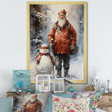 Santa and his snowman in winter wonderland - Deer Bedroom Wall Art