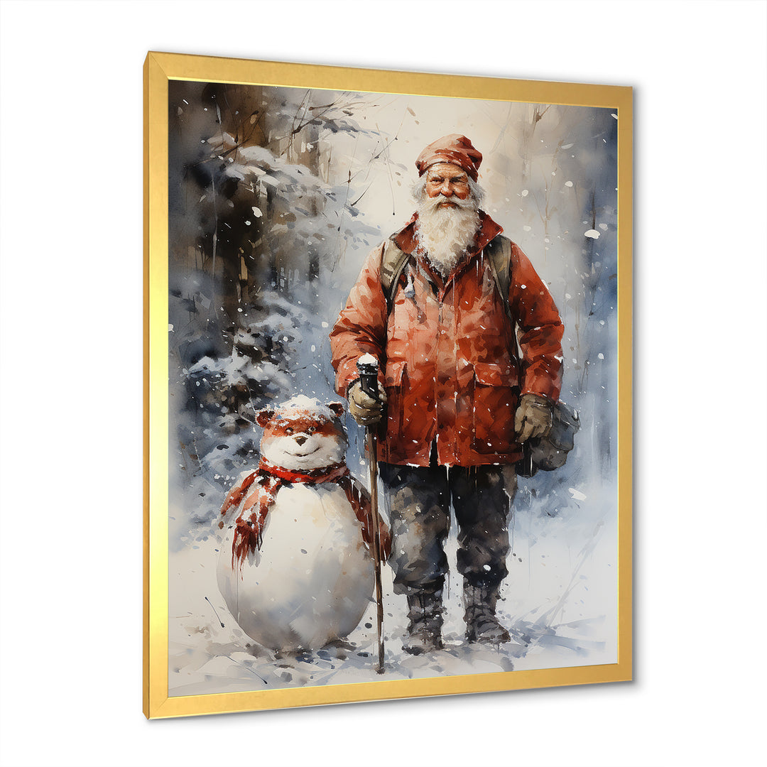Santa and his snowman in winter wonderland - Deer Bedroom Wall Art