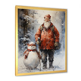 Santa and his snowman in winter wonderland - Deer Bedroom Wall Art